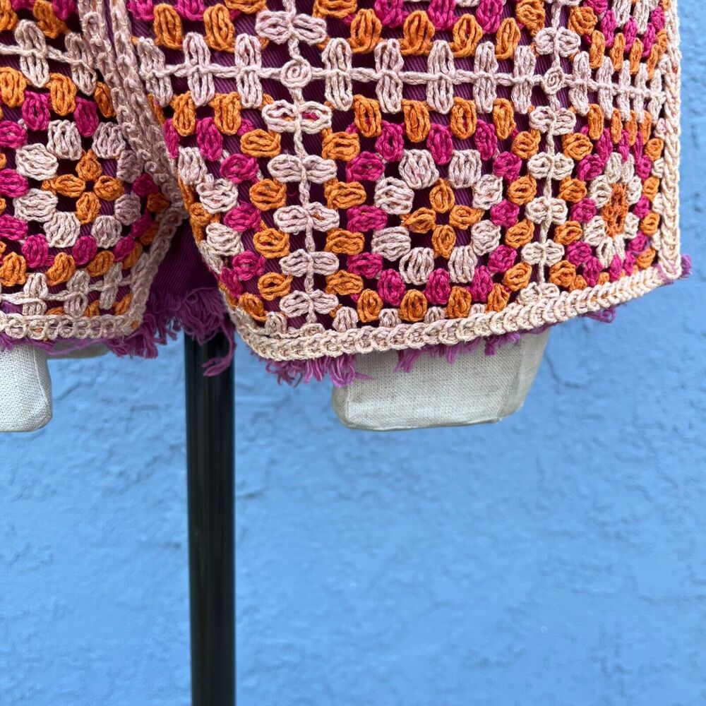 Crochet Jean Shorts Size 2 Super High Rise granny square - Picture 3 of 9